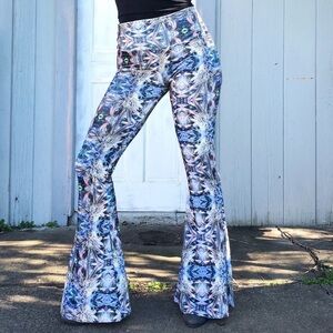 High-Waist Blue Kaleidoscope Flare Pants
